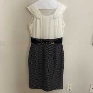 TAHARI Women’s Navy and White Dress